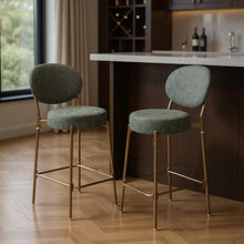 Load image into Gallery viewer, Faux Leather Metal Low Back Bar Height Bar Chairs (Set of 2) - Green / Gold

