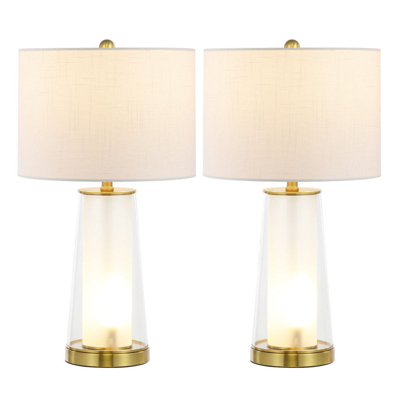 26" Lighthouse Table Lamps With Drum Shades (Set of 2) - Gold / Clear