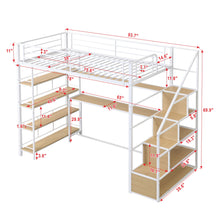 Load image into Gallery viewer, Twin Size Loft Bed With Built In Desk, Staircase Storage &amp; 4 Tier Shelves - White
