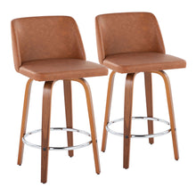Load image into Gallery viewer, Toriano - Contemporary Fixed Height Counter Stool With Swivel &amp; Round Footrest (Set of 2) - Walnut / Camel
