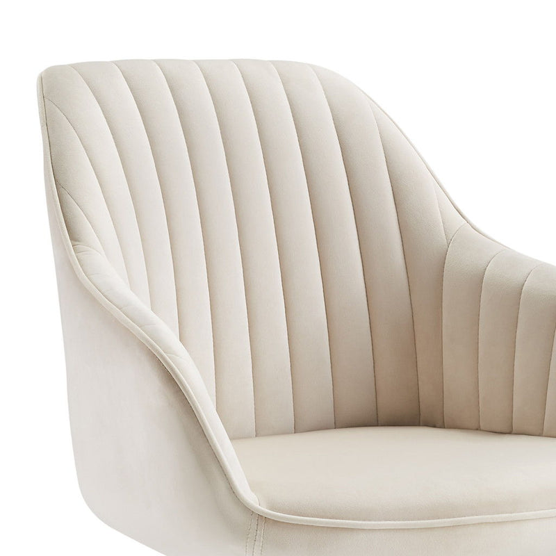 Velvet And Gold Swivel Arm Chair 23" - Off White