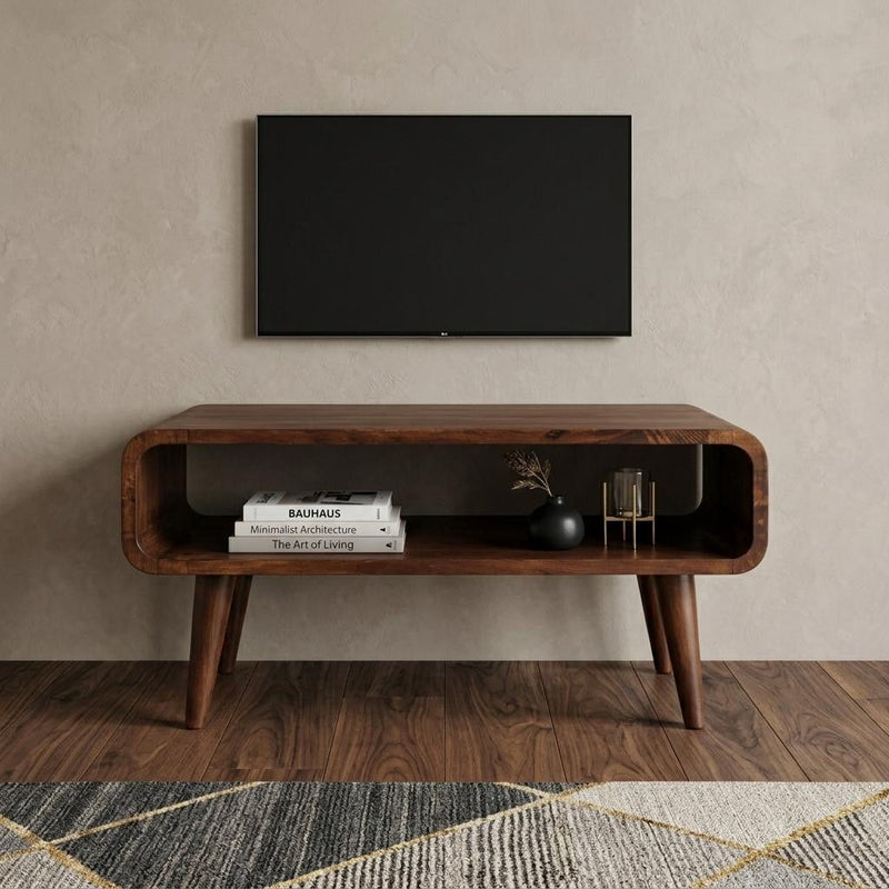 Solid Wood Enclosed Open Storage TV Stand (727851) - Brown