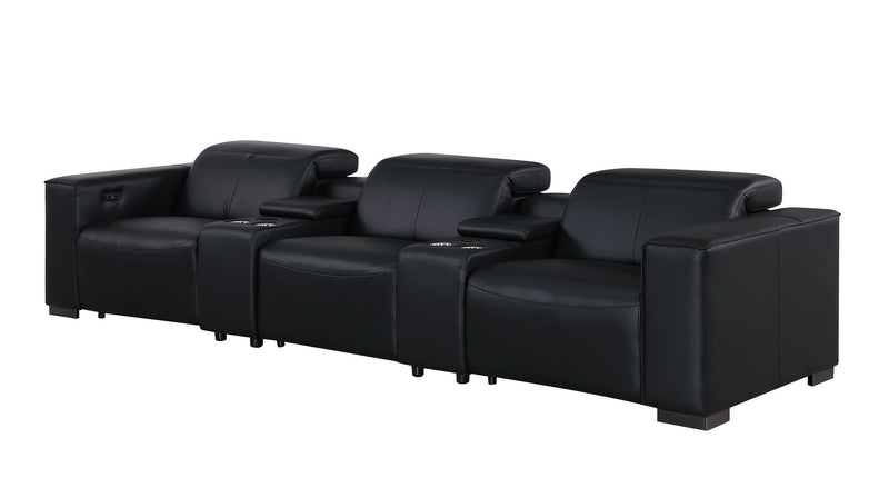 Top Grain Leather Reclining USB Sofa Storage - Black