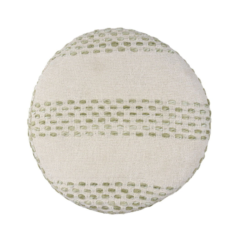 Cotton Blend Round Striped Pouf Ottoman - Ivory And Green