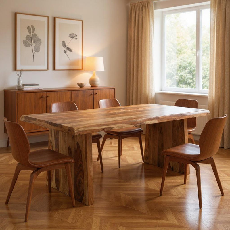 86" Wood Double Pedestal Live Edge Dining Table - Brown