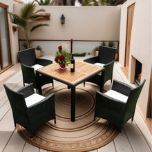 Load image into Gallery viewer, Outdoor Patio Wicker Dining Set With Acacia Wood Top
