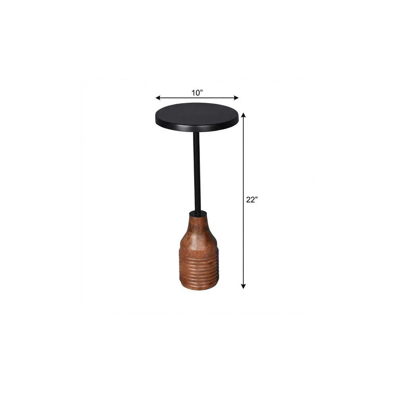 Distressed Iron Solid Wood Round Pedestal End Table (716349) - Black / Brown