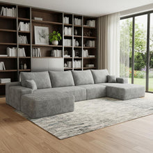 Load image into Gallery viewer, 2 Piece Living Room Set Corduroy Modular Compression Foam Sofa With Ottoman Toss Pillows - Gray
