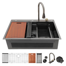 Load image into Gallery viewer, Waterfall Kitchen Sink With Pull Out Faucet &amp; Cup Washer
