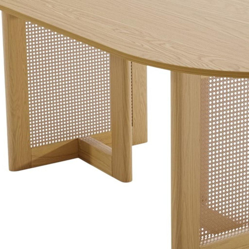 67" Solid Wood Mirrored Double Pedestal Base Oval Dining Table Top - Natural