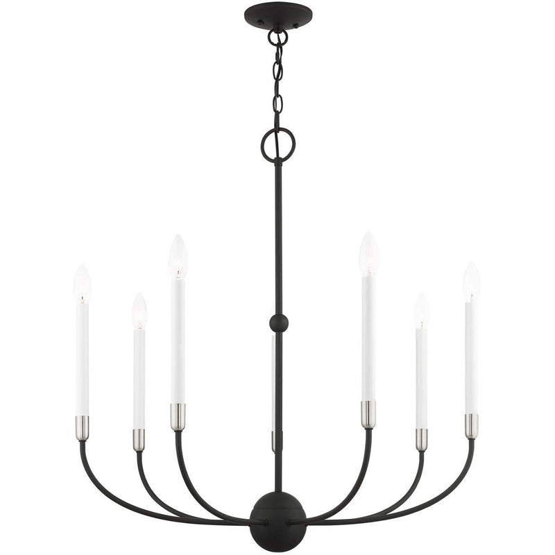 30" Seven Light Dimmable Chandelier With Shades - Black