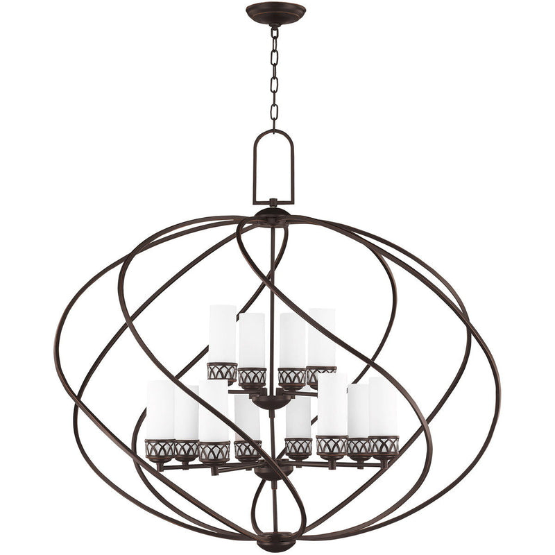 39" Twelve Light Dimmable Chandelier With Shades - Bronze