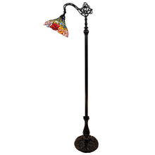 Load image into Gallery viewer, Traditional Shaped Floor Lamp With Blue Red And Yellow Flowers Stained Glass Dome Shade - Brown
