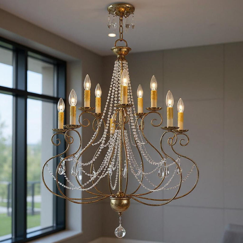 38'' Ten Light Dimmable Chandelier With Shades - Bronze