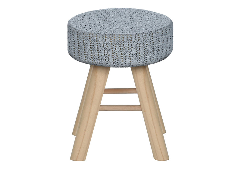 Cotton Blend Round Ottoman - Gray / Natural