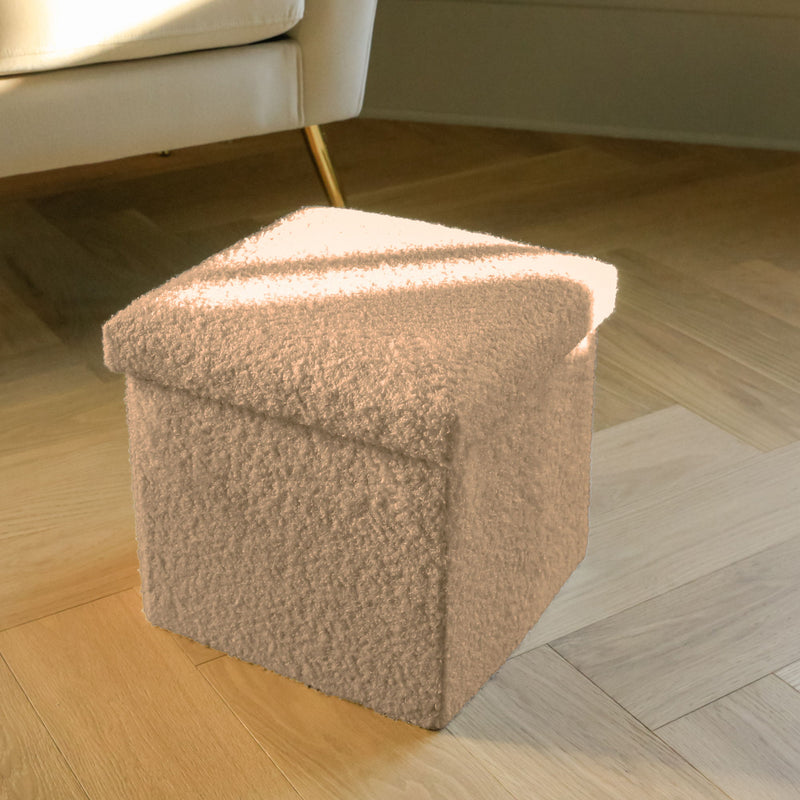 12" Boucle Cube Storage Ottoman - Taupe
