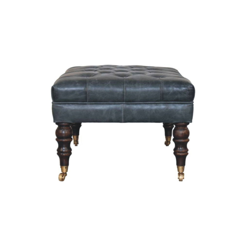 Leather Round Footstool (723455) - Brown