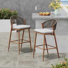 Load image into Gallery viewer, Outdoor Bar Height Metal Frame Counter Stools With Scallop Shaped Backrest &amp; Water Resistant Cushions
