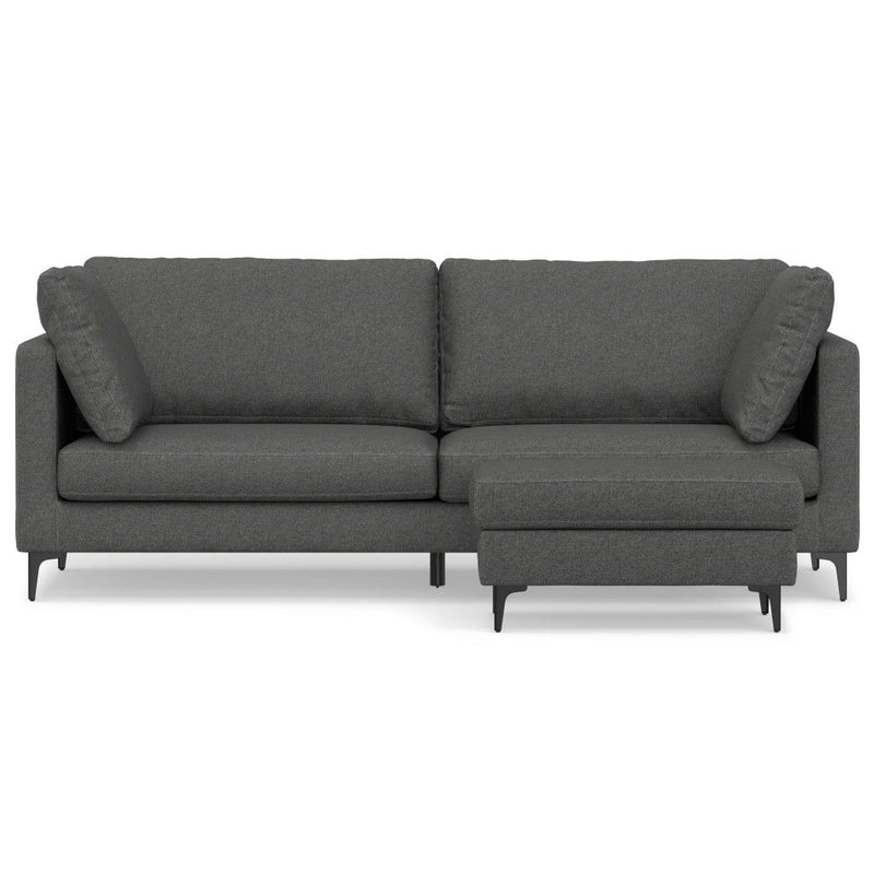 90" 2 Piece Living Room Set Fabric Sofa With Ottoman With Black Legs - Gray