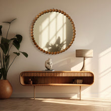 Load image into Gallery viewer, Decorative Round Hanging Wall Mirror With Bead Design Frame - Natural
