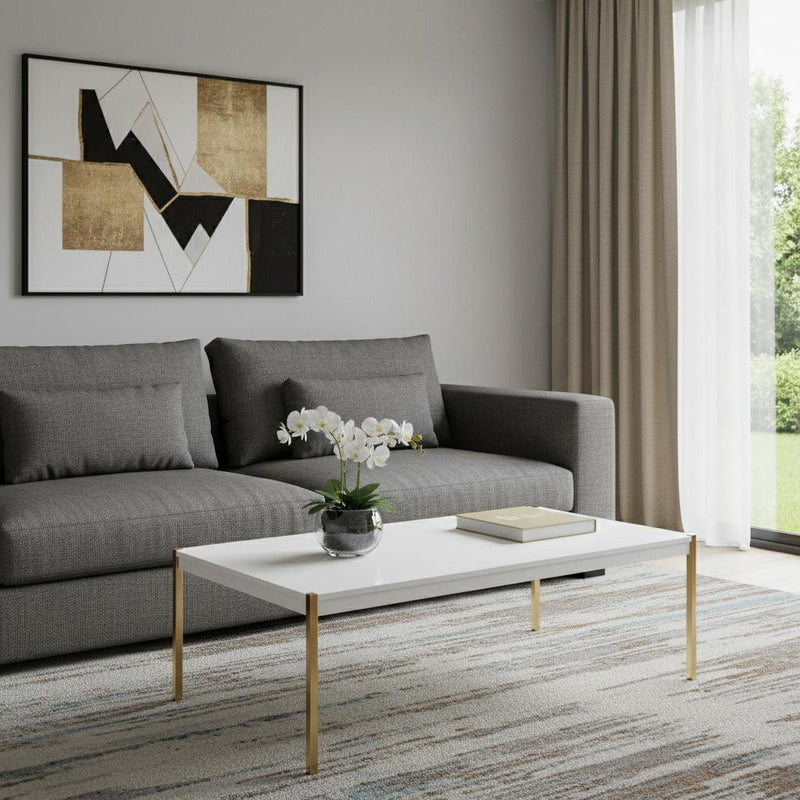 Manufactured Wood And Metal Rectangular Coffee Table - Gold And White