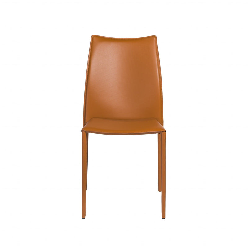 Upholstered Leather Dining Side Chairs (Set of 2) - Terra Cotta