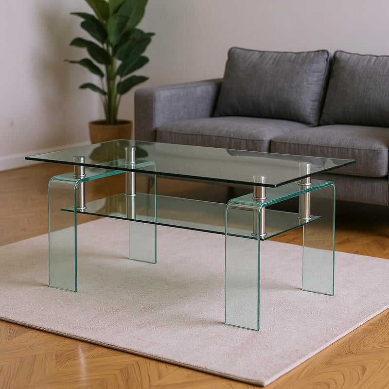 39" Glass Coffee Table With Shelf - Clear