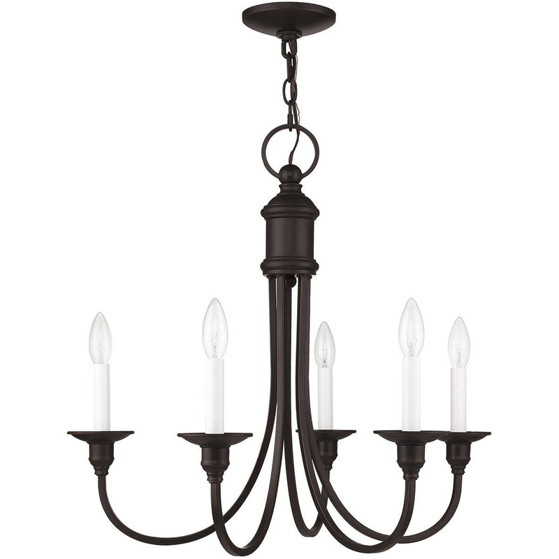 22" Five Light Metal Dimmable Chandelier With Shades - Bronze