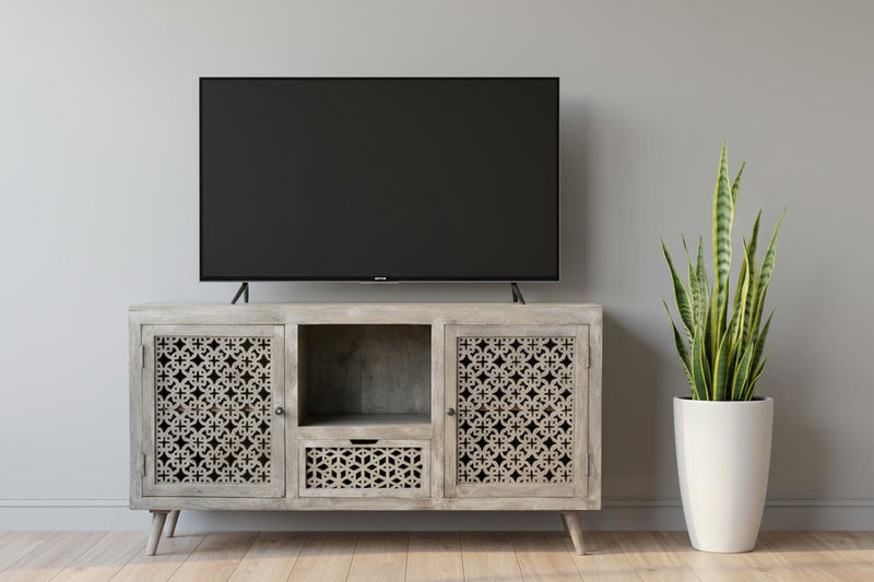 Solid Wood Distressed Console Table With Shelves And Drawers - Gray