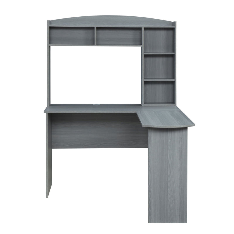 L Shape Computer Desk With Hutch - Gray
