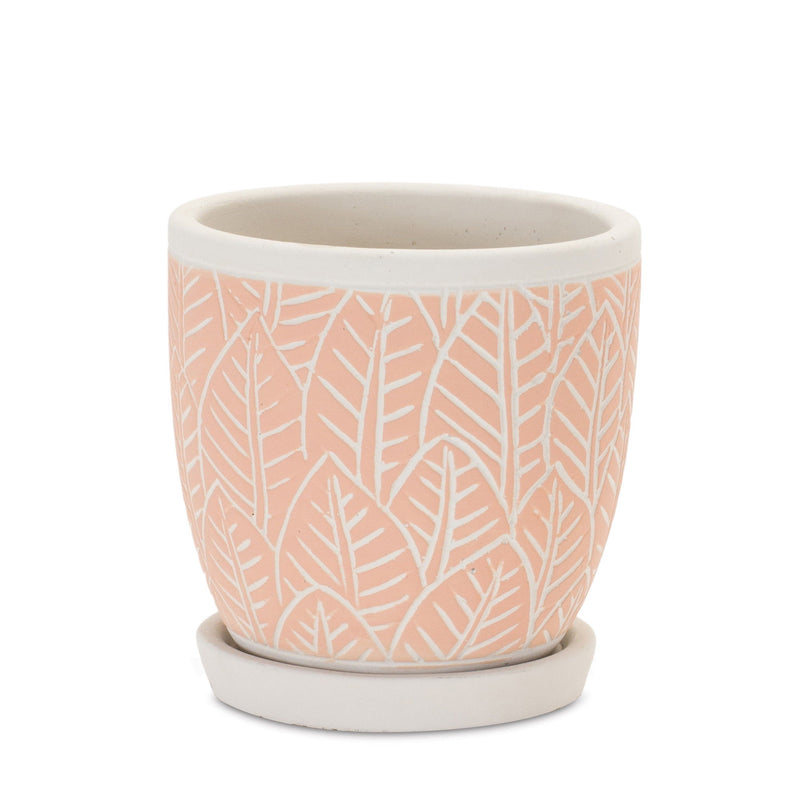 Leaf Round Pot Planters (Set of 2) (721450) - Pink / Beige