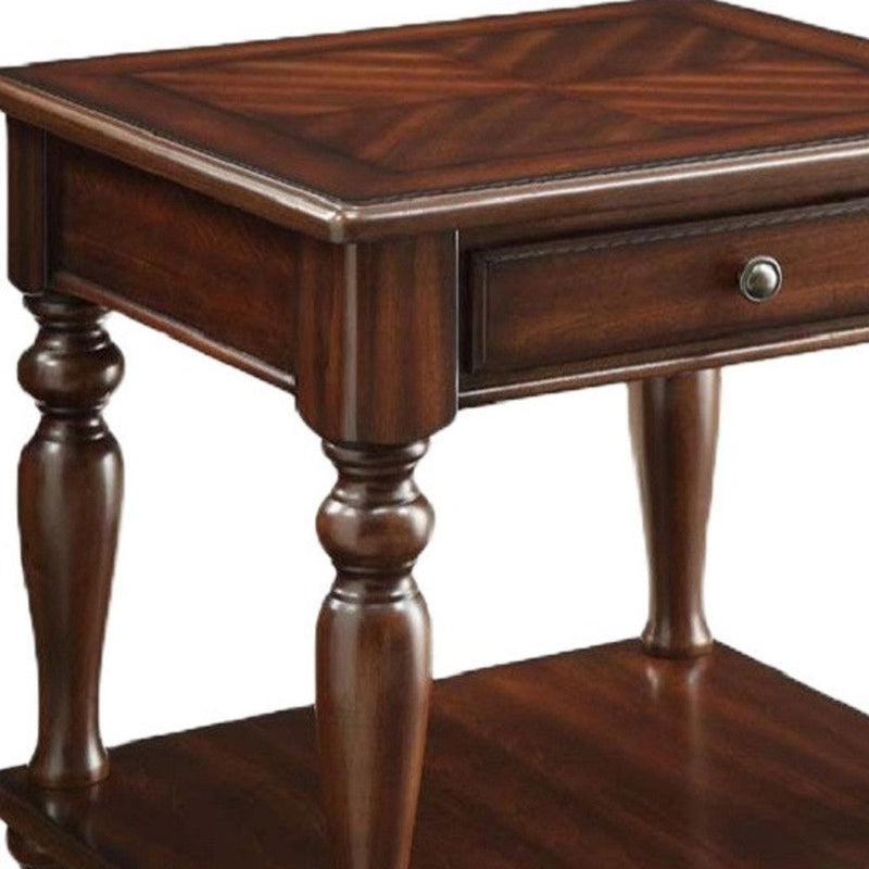 24" Manufactured Wood Rectangular End Table With Drawer And Shelf - Walnut