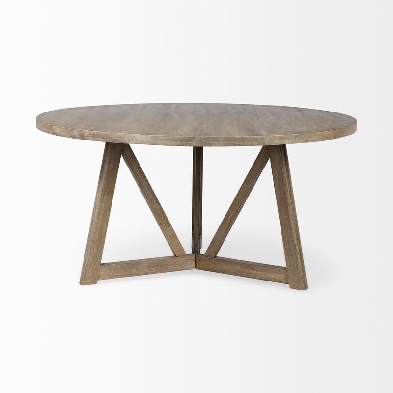 60" Rounded Solid Wood Pedestal Base Dining Room Table - Brown