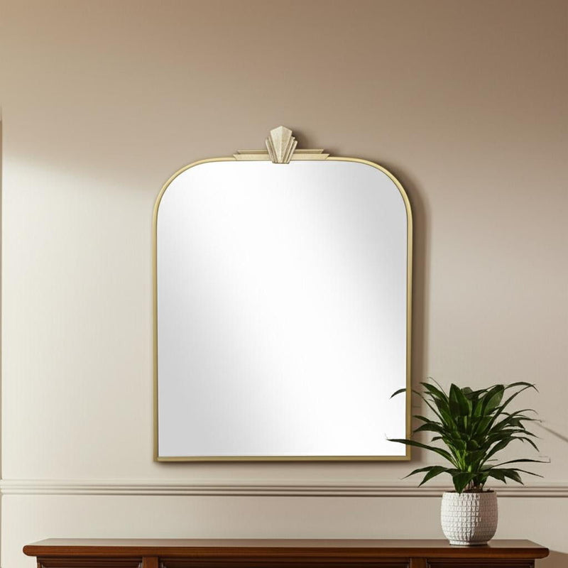 31" Metal Art Deco Arch Accent Mirror - Gold