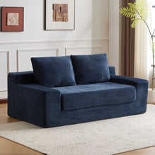 Load image into Gallery viewer, Loveseat Sofa, Comfortable Deep Seat Sofa Bed, Modern Small Corduroy Couch For Living Room Bedroom,Reversible Cushion With Pillows,No Assembly Required, Dark Blue
