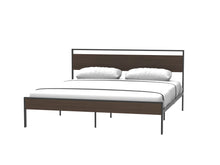 Load image into Gallery viewer, Ceres Metal Bed, Black with Walnut wood Headboard&amp;Footboard, King
