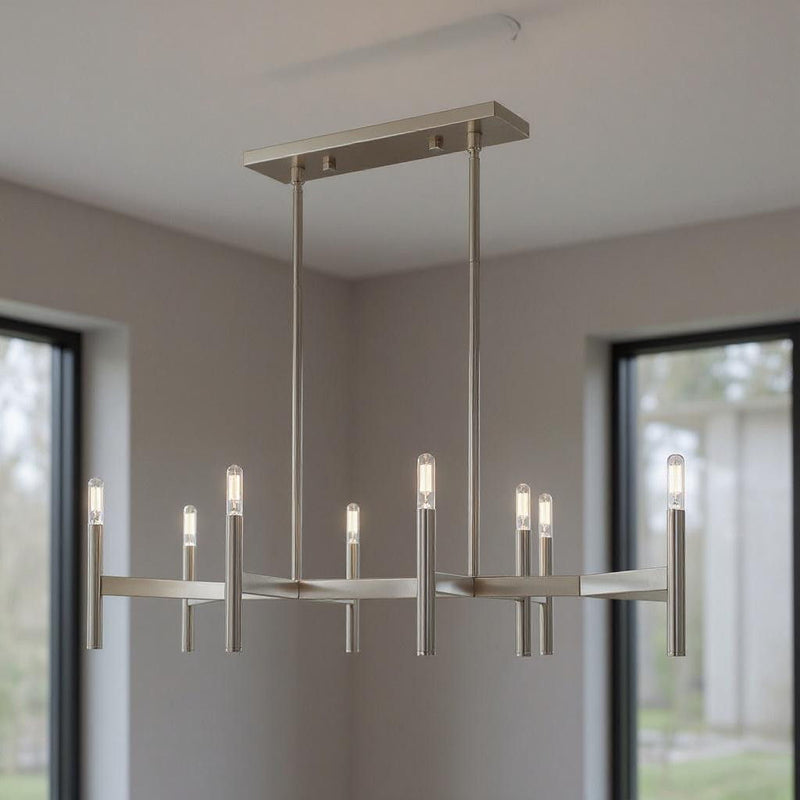 19" Eight Light Dimmable Chandelier With Shades - Nickel