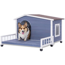 Load image into Gallery viewer, Large Wooden Dog House Indoor Outdoor With Terrace And Open Waterproof Asphalt Roof, Outdoor Dog House With Raised Floor, Windows And Door Curtains, Suitable For Small And Medium Dogs - Gray
