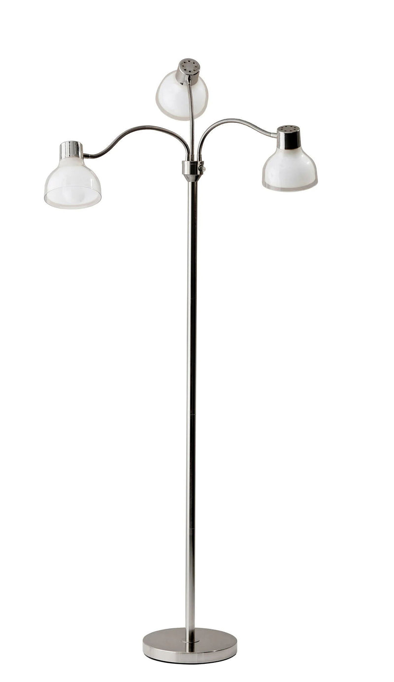 Three Light Tree Floor Lamp With White Bowl Shade - Nickel