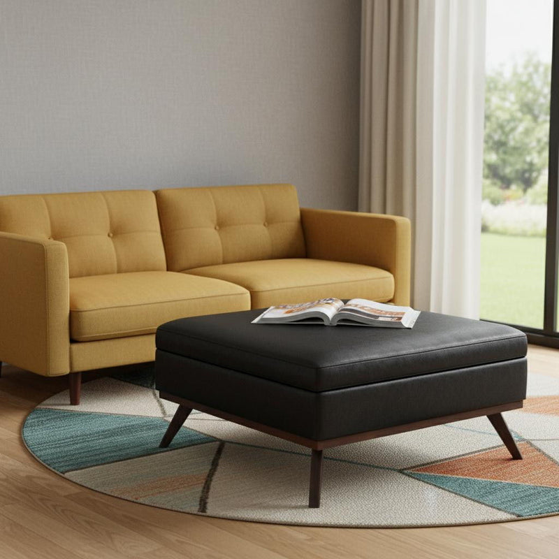 40" Leather Cocktail Ottoman With Storage - Black / Brown