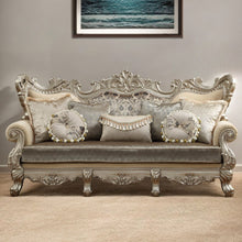 Load image into Gallery viewer, Cotton Blend Curved Floral Sofa And Toss Pillows - Champagne
