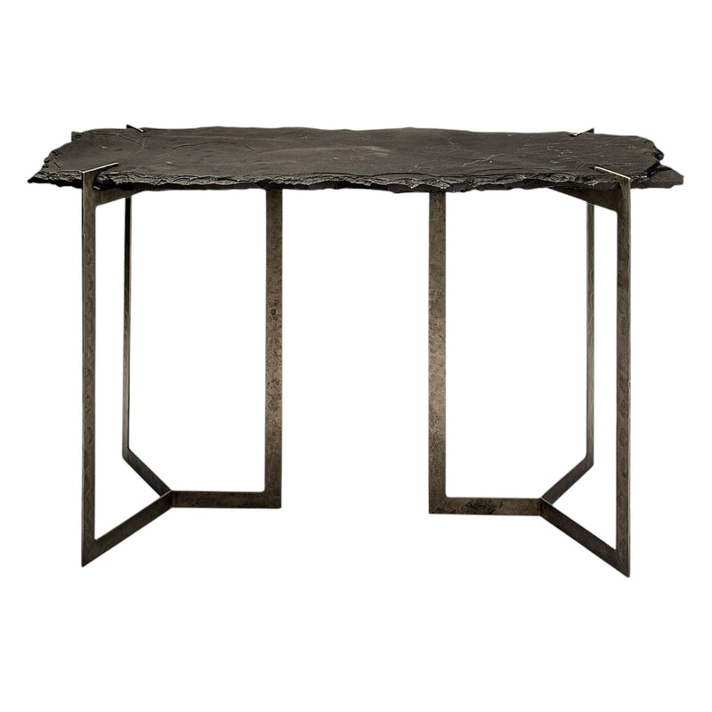 Distressed Double Pedestal Console Table - Black And Nickel Slate