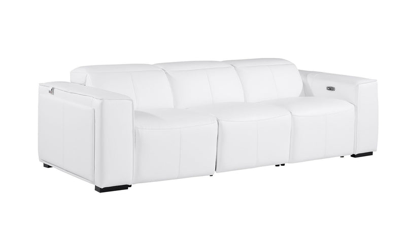 Top Grain Leather Reclining Metal USB Sofa (720390) - White