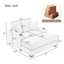 Load image into Gallery viewer, Oversized Chaise Lounger Modern Style Sofa Couch, With Pillows, Charge Station &amp; Cup Holders
