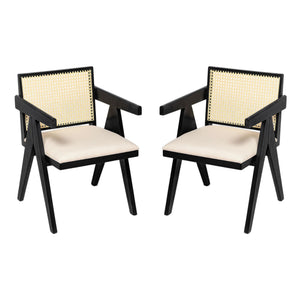 Chandigarh Farmhouse Style Cane Upholstered Dining Chairs (Set of 2)