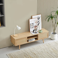 Load image into Gallery viewer, 55.12" Rattan TV Cabinet, Double Sliding Doors For Storage, Adjustable Shelf, Solid Wood Legs, TV Console For Living Room
