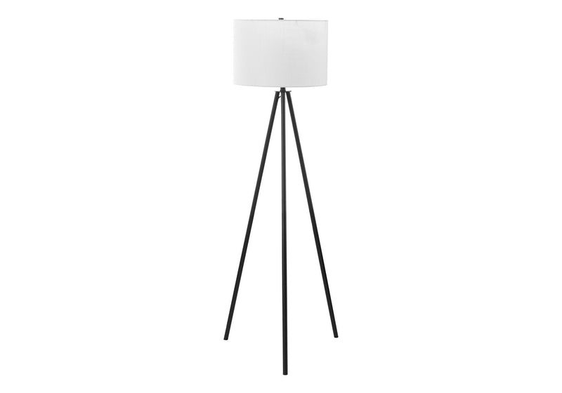 Floor Lamp With Cream Drum Shade - Matte Black