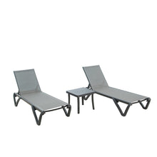 Load image into Gallery viewer, Patio Chaise Lounge Chair Set of 3,Outdoor Aluminum Polypropylene Sunbathing Chair with 5 Adjustable Position,Side Table for Beach,Yard,Balcony,Poolside(Grey,2 Lounge Chair+1 Table)
