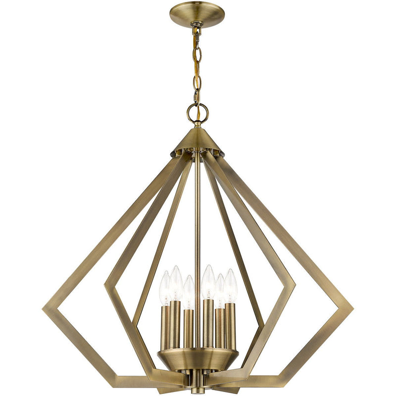 25" Six-Light Dimmable Chandelier With Shades - Antiqued Brass