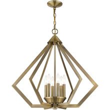 Load image into Gallery viewer, 25" Six-Light Dimmable Chandelier With Shades - Antiqued Brass
